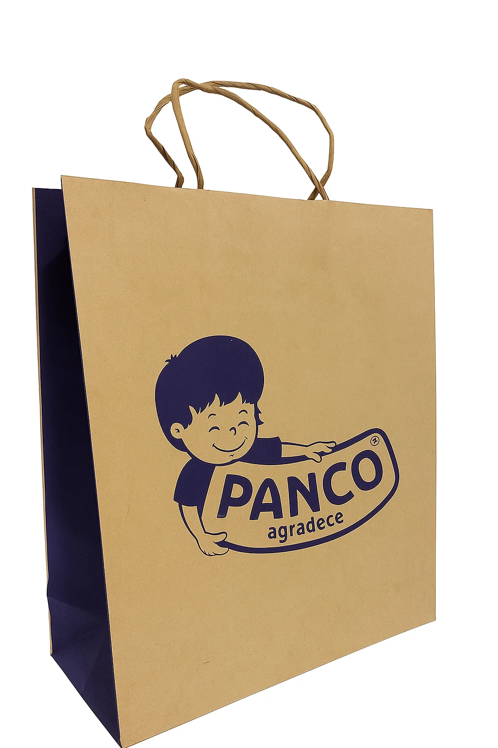 Fotografia real de modelos de sacolas de papel personalizadas, referência alca-retorcida