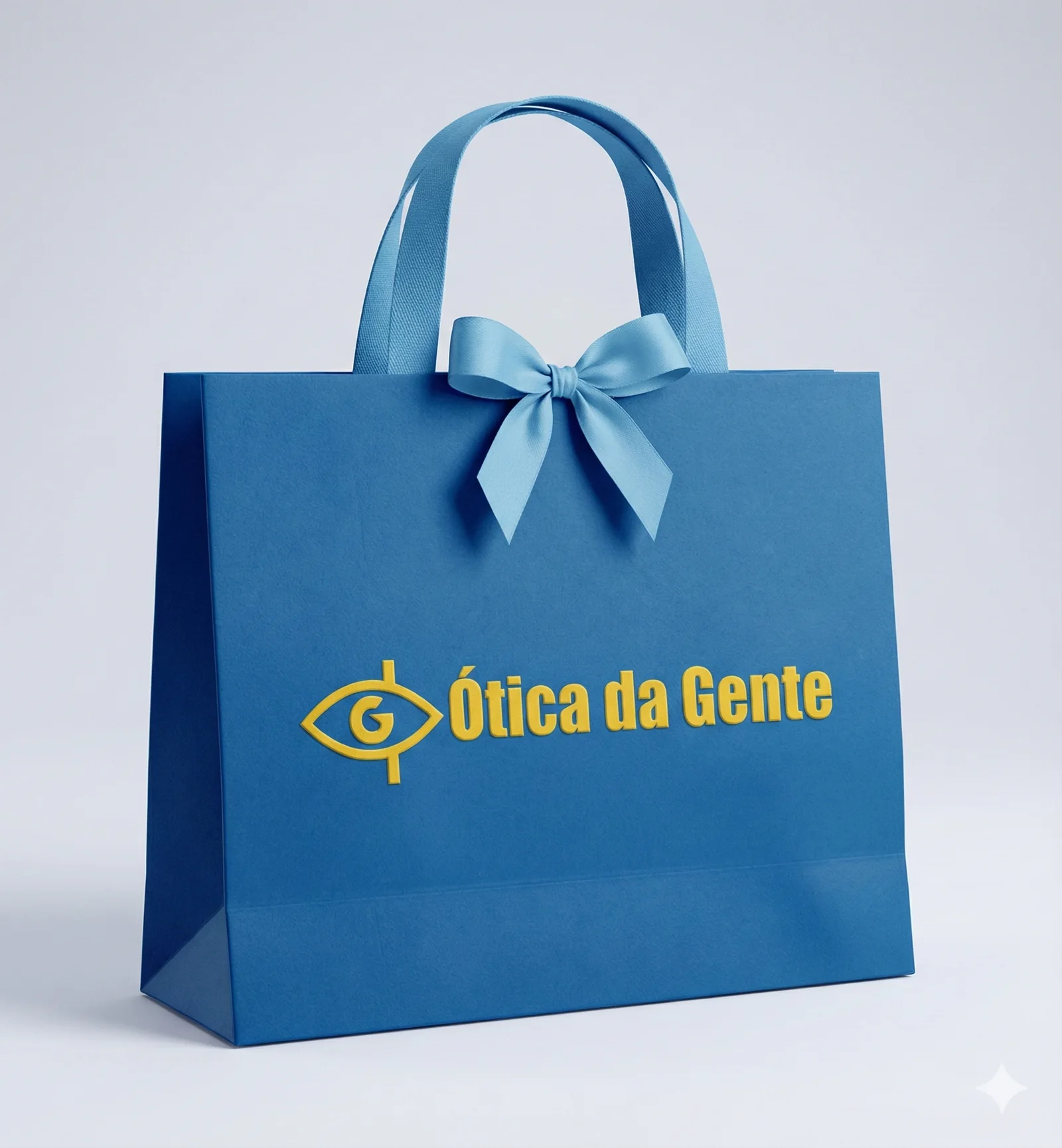 Fotografia real de sacolas de papel com fechamento personalizado, referência otica-da-gente