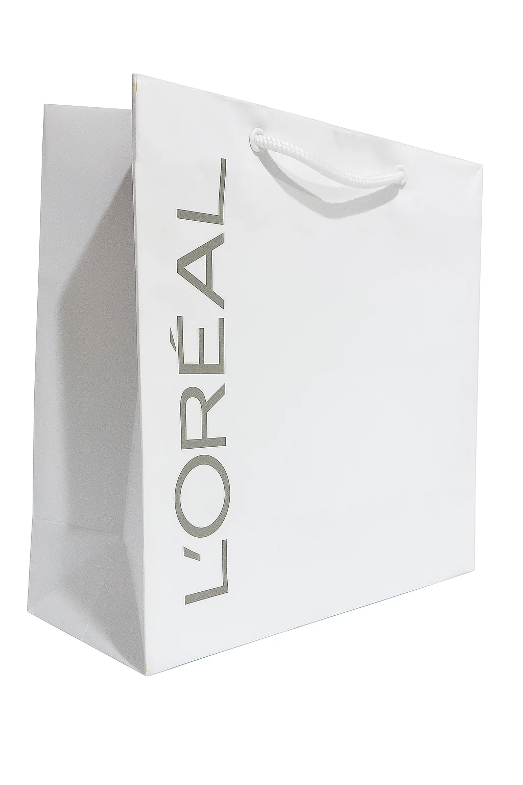 Fotografia real de sacolas de papel em formato vertical, referência Loreal