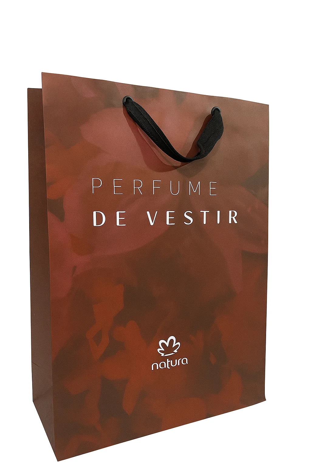 Fotografia real de sacolas de papel em formato vertical, referência Natura