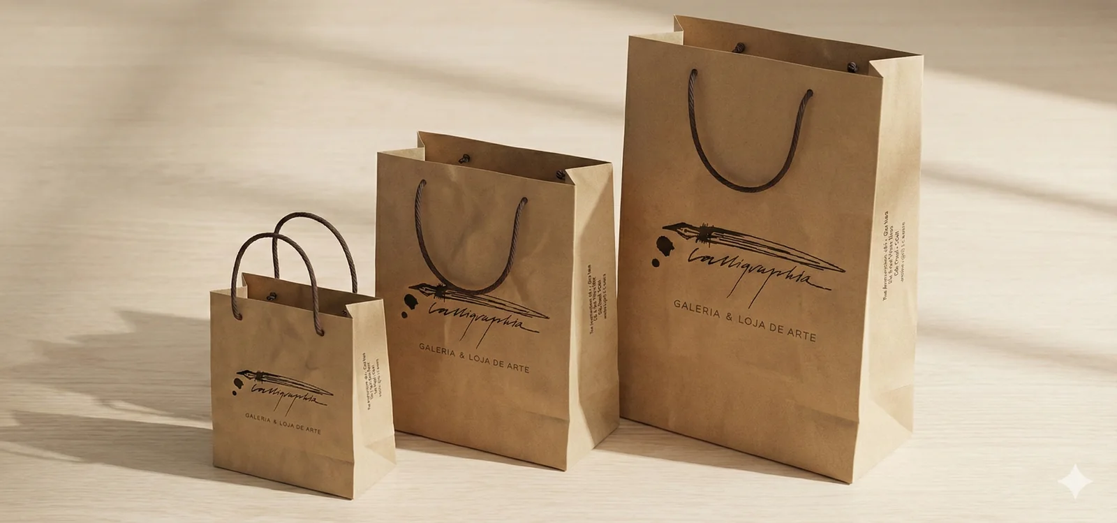 Fotografia real de sacolas kraft com alça de cordão, referência kraft-cordao-6