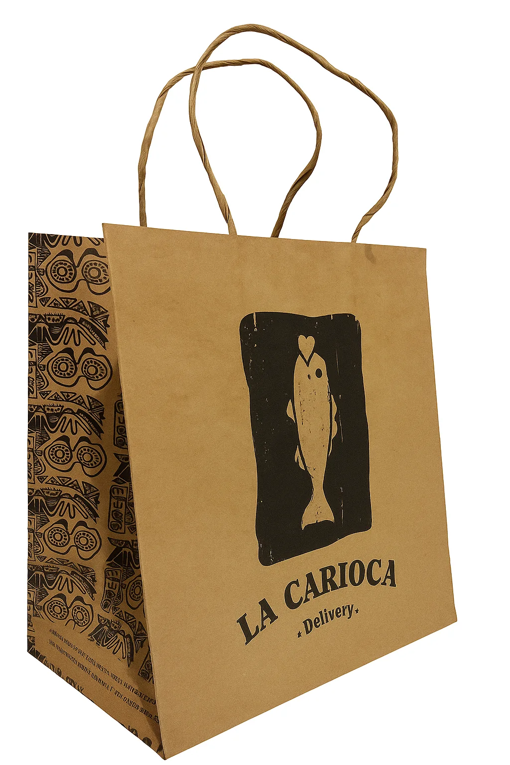 Fotografia real de sacolas kraft com alça de papel torcido, referência kraft-alca-retorcida-3