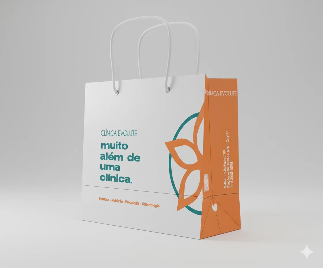Fotografia real de projetos de sacolas para clínicas estéticas, referência clinica-evolute
