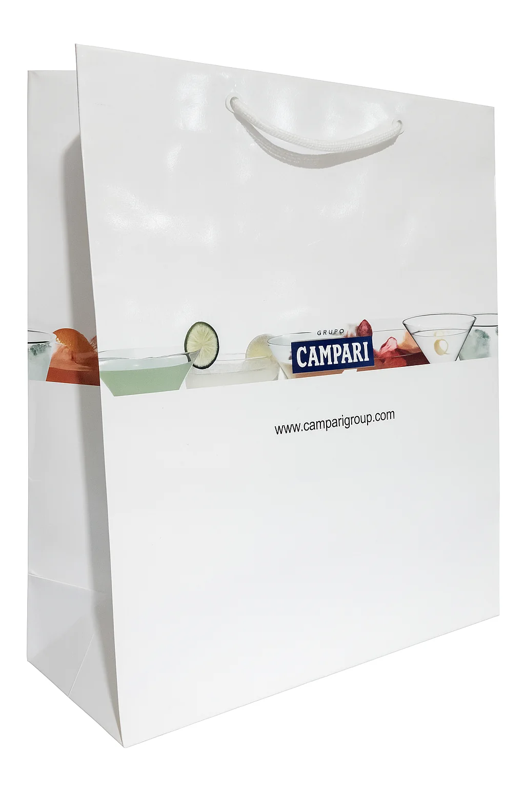 Fotografia real de sacolas de papel para duas garrafas, referência Campari