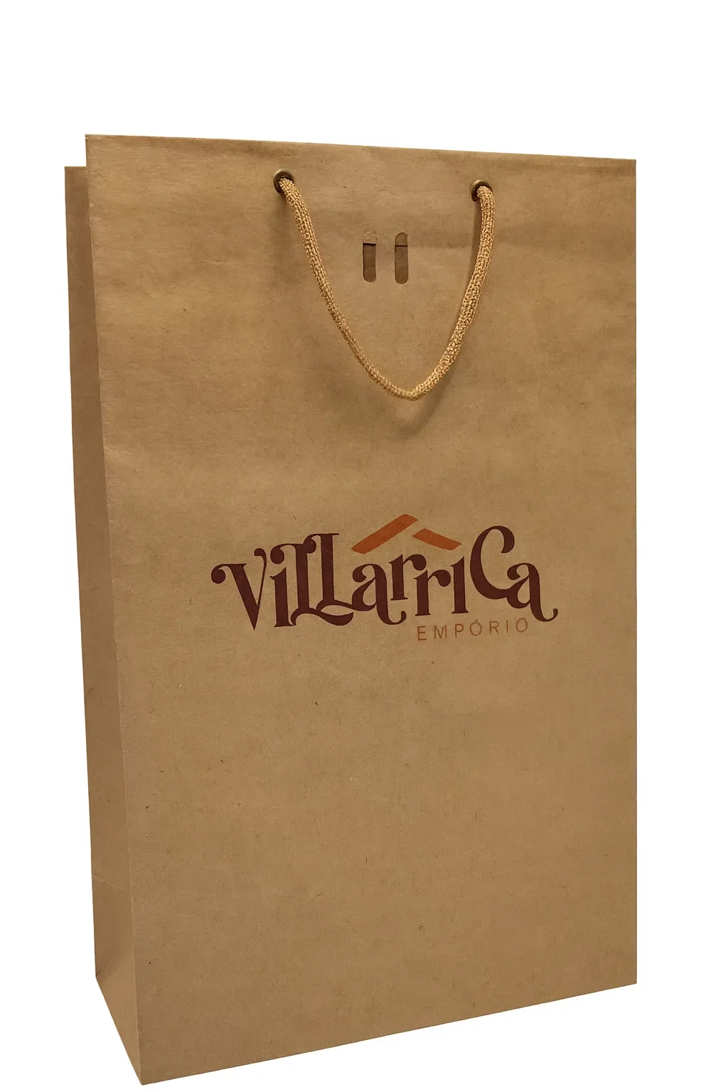 Fotografia real de sacolas de papel para duas garrafas, referência Empório Vilarrica Kraft