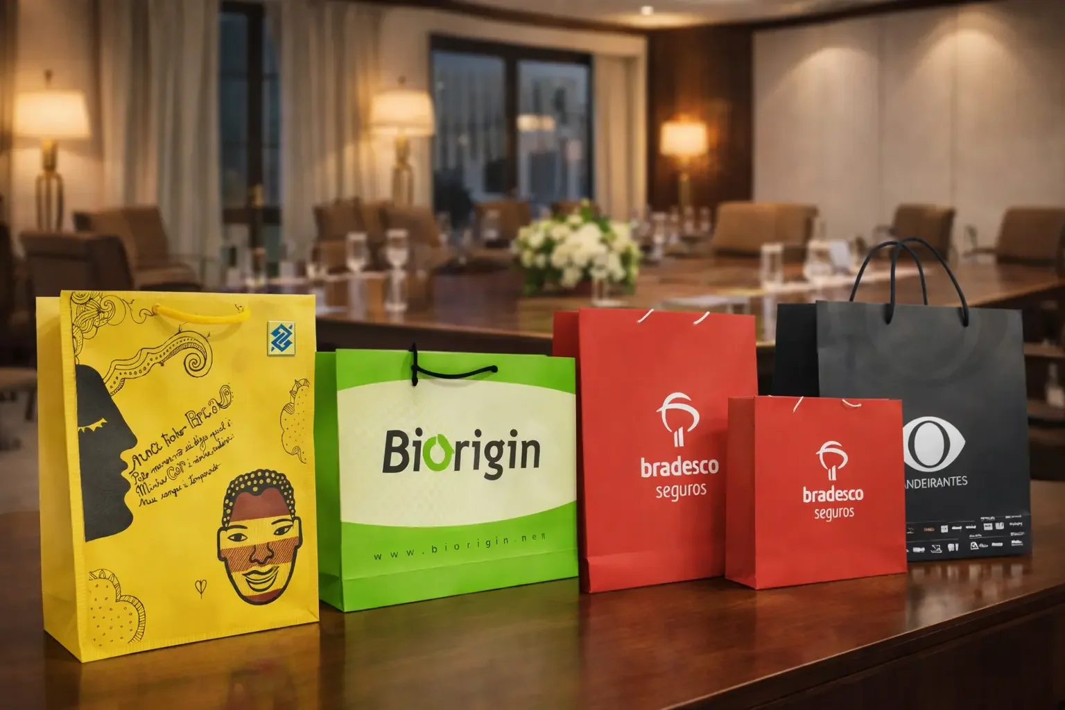 Fotografia real de projetos de sacolas personalizadas para eventos, referência segmento-eventos