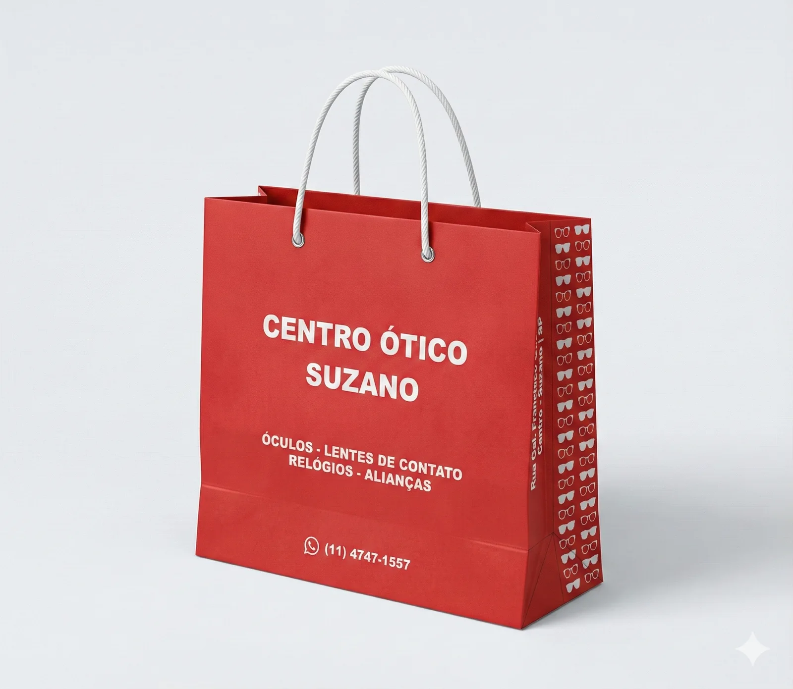 Fotografia real de projetos de sacolas personalizadas para óticas, referência otica-suzano