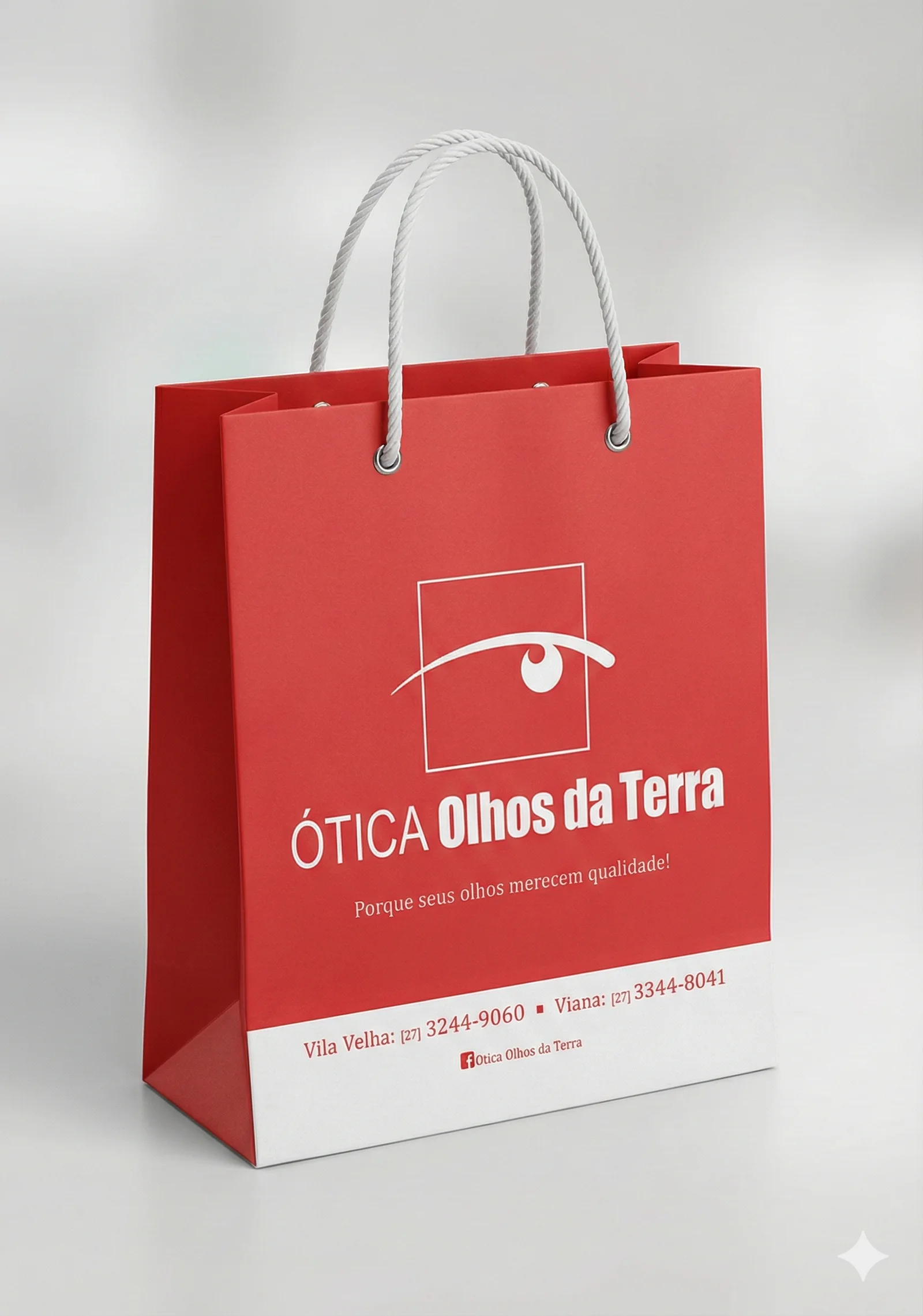 Fotografia real de projetos de sacolas personalizadas para óticas, referência otica-visão-da-terra