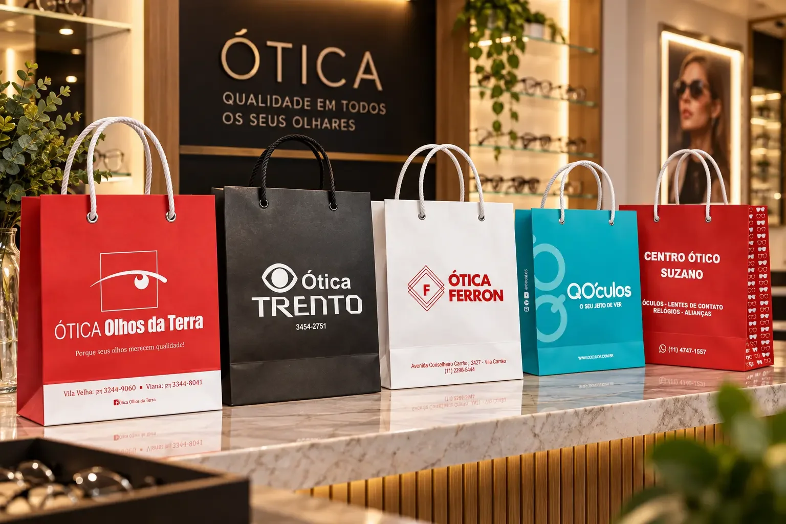Fotografia real de projetos de sacolas personalizadas para óticas, referência Projeto de sacolas para uma ótica
